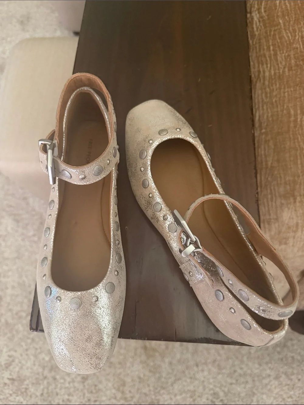 Free People Metallic Mary Jane Flats in Silver and Tan